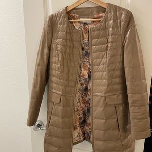 Leather coat, filled with goose down